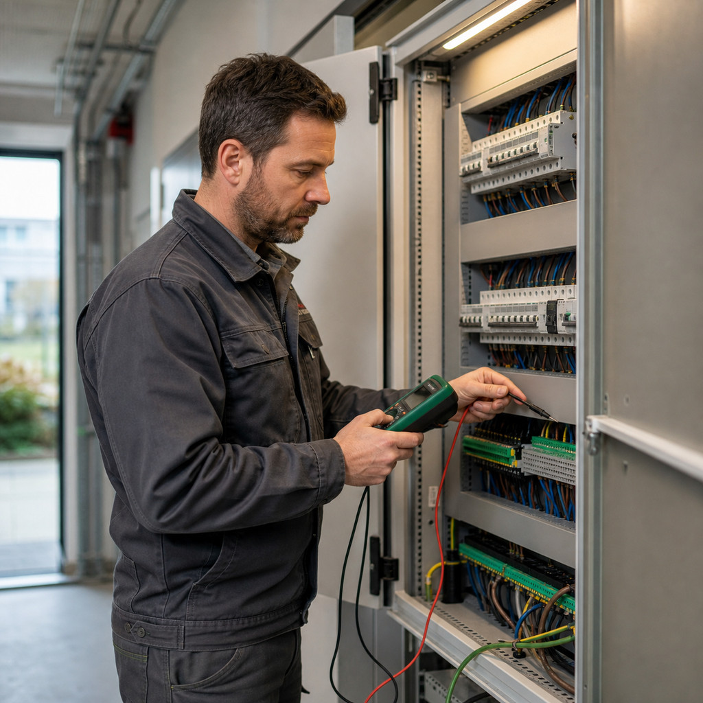 Électricien contrôlant une armoire électrique